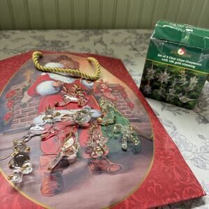 Vtg Kurt Adler Clear Glass 18kt Gold Christmas Tree Ornaments 8 Count Teddy Bird